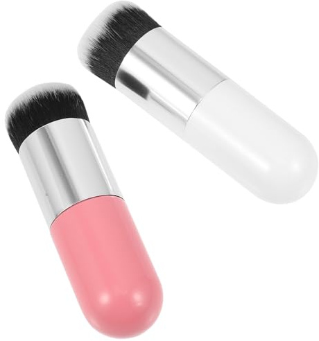 Lot de 2 Pinceaux à Maquillage pour Fond de Teint, Poils Synthétiques | Brosse Dense, sans Perte, pour Buffing et Blending, Manche en Plastique, pour Femmes et Filles