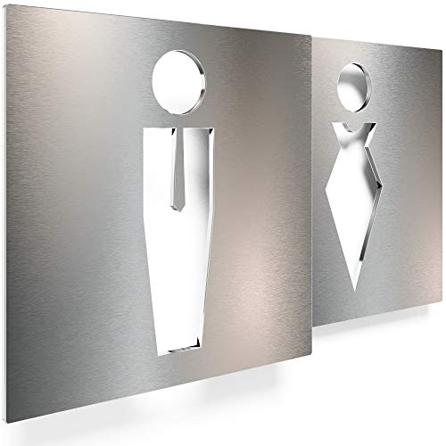 Edelstahl WC-Schilder Set - selbstklebend & pflegeleicht - Design Toiletten-Schilder T-01-E