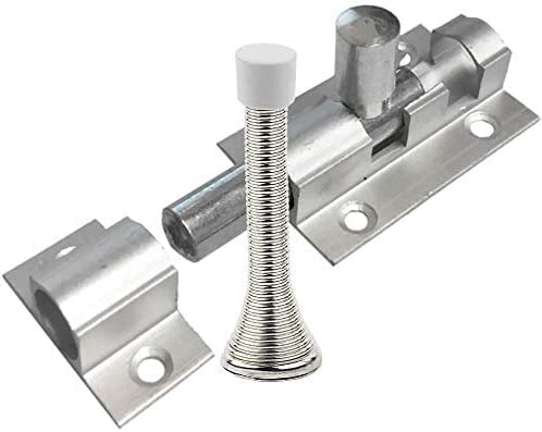 Dzina Barrel Bolt Straight 50mm x 25mm (2 Inch x 1 Inch) Satin Anodised Aluminium with Doorstop Pack of 1