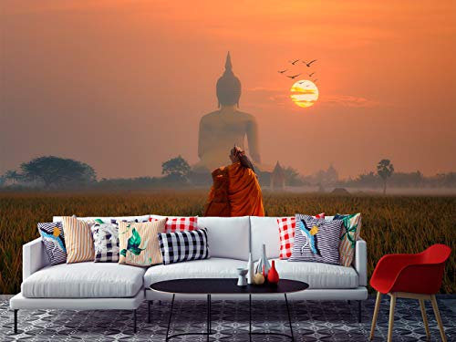 Oedim Fotomural Vinilo Adhesivo Atardecer Paisaje Buda, vinilo adhesivo decorativo para habitaciones, decoración para paredes, vinilo adhesivo