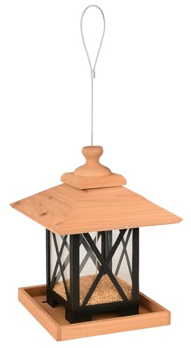 Vogelfutterhaus – Leya Natur – 32 cm – Für Körner – Zedernholz & Metall – Abnehmbares Dach – Flamingo