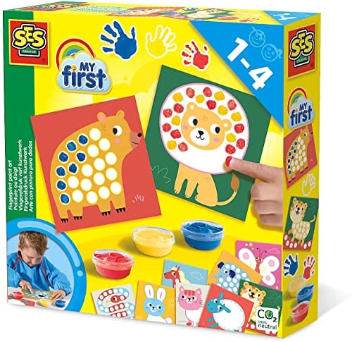 SES Creative | My First | Fingermalset Tiere für Kinder | Kreative Kunstspiele | 10 Seiten | Motorische Entwicklung | Abwaschbare Farbe | Hergestellt in den Niederlanden | für Kinder ab 1 Jahr