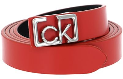 Calvin Klein Small CK Plaque Skinny Belt W100 Vibrant Coral
