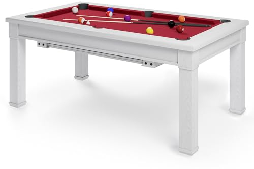 Bison Billard- und Esstisch Dolce Vita | 5/6.5 ft | 8-10 Personen | Platzsparend | Melamin beschichtet | Echter Natur-Kautschuk | 18 mm Spielfeldstärke | Wasserfest | Auffangkorb