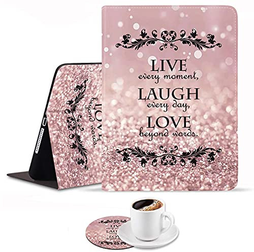 Bosness for iPad 9.7 2018/2017 Case, iPad Air/Air 2 Case, Quote Live Every Moment, Laugh Every Day, Love Beyond Words Adjustable Stand Auto Wake/Sleep Smart Case for iPad 6th/5th Gen (with Coasters)