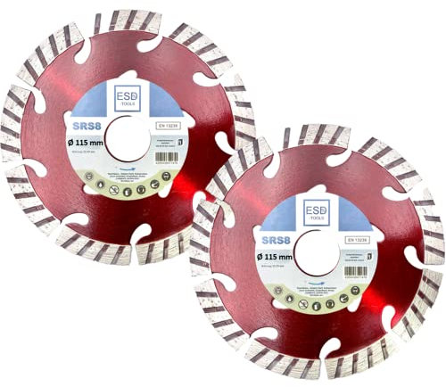 ESD-TOOLS | Diamanttrennscheibe SRS8 für Beton, Dachziegel und Baumaterial, mit Turbosegment | Ø 115/22,23mm | 2er Set