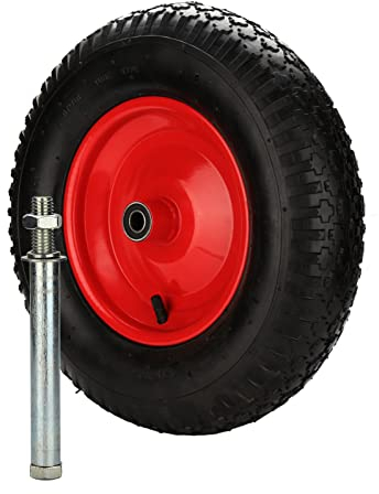 Jiubiaz Roue de brouette anti-crevaison 4,80/4,00-8 - Charge maximale : 200 kg - Roue en caoutchouc avec axe et roulement à billes - Diamètre : 390-95 mm - Pneus noirs et rouges