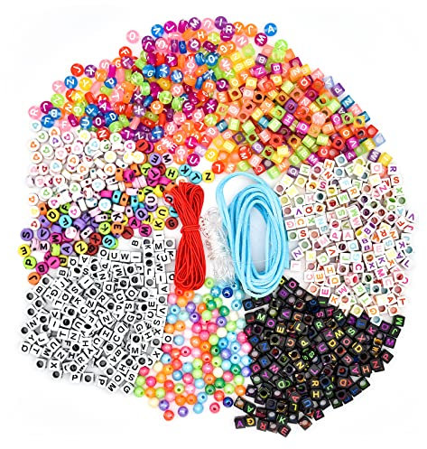 Skyzone Buchstaben-Alphabet-Perlen für die Schmuckherstellung, 1300 Stück A-Z-Würfel-Perlen-Set Bunte Acryl-Buchstaben-Perlen für Kinder zum Basteln von Armbändern, Halsketten und zum Basteln