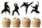 Morndew 24 Stück schwarze Glitzer-Kung-Fu-Cupcake-Topper mit Karate-Taekwondo für Kampfsport-Themen, Geburtstagsparty, Hochzeit, Party, Babyparty, Dekoration