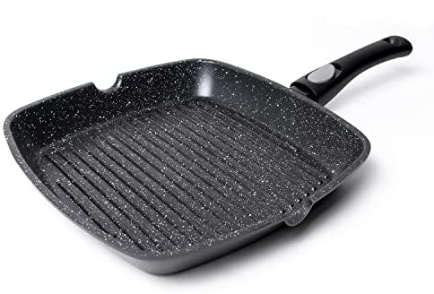 Chef Wonderful Non-Stick Griddle Pan for Induction Hob. Aluminium Steak Pan (28cm) Non-Stick Marble Coating & Detachable Handle. Induction Grill for All Hobs. Suitable for Gas & Oven Grilling.