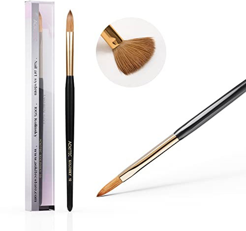 Aokitec 100% Kolinsky Sable Brush Série Brosse d’ongles, Pinceau acrylique à gel en bois, Nail art pour Gel UV Application/Manucure/Nail Décor, Durabilité élevée pour Débutant&Pro (Taille 10)