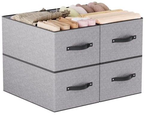 YheenLf 4 Stück Aufbewahrungsbox,Aufbewahrungskorb,Grau,47×28×20cm | Faltboxen mit Griffen,Kleiderschrank Schrank Organizer,Aufbewahrungskörbe,Kleiderbox,Ordnungsboxen,Stoffboxen
