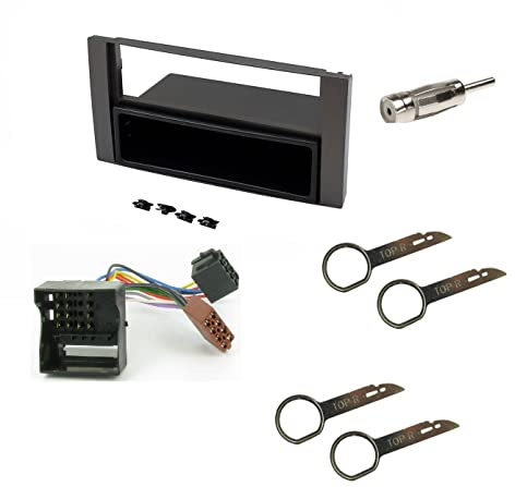Cd Radio Headunit Stereo Single Din Fascia Facia Panel Surround Plate Fitting Kit With Iso Wiring Harness and Aerial Adaptor Plus Release Keys for Ford Fiesta Focus C-Max S-Max Transit