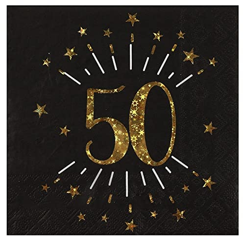 Miss Lovely Geburtstags-Servietten 50 zum 50. Geburtstag in schwarz & metallic-Gold mit Sternen Party Geburtstags-Deko Geburtstags-Feier Tisch-Dekoration runder Geburtstag Mann & Frau 10 Servietten