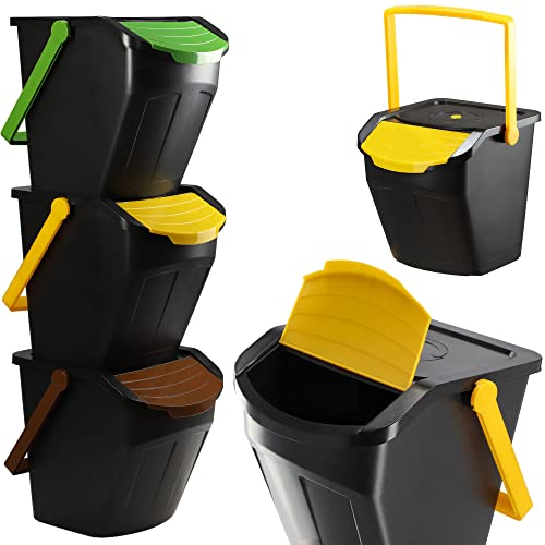 KADAX Recycling-Eimer, 25L Mülleimer mit Deckel, Abfalleimer-Set für leichte Mülltrennung, Abfallsammler, Mülltrenner für Biomüll, Papier, Glass (3 Stück 25l)