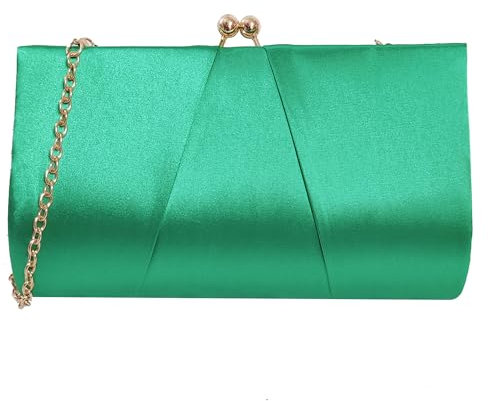 UShopUK Pochette in raso da sposa, ballo di fine anno, matrimonio, sera, festa, borsetta a mano, Verde, medium