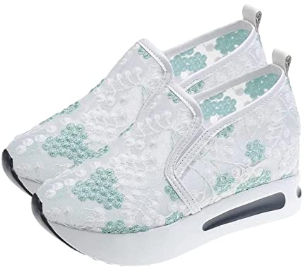 Onlynery Encaje para Mujer - Zapatillas Moda con cuña,Zapatos sin Cordones Zapatos Casuales Malla Encaje Primavera Transpirable