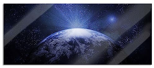 Pixxprint Glasbild Panorama, Wandbild aus Echtglas, Sicht vom Mond auf die Erde, 120x50 cm, inkl. Aufhängung und Abstandshalter
