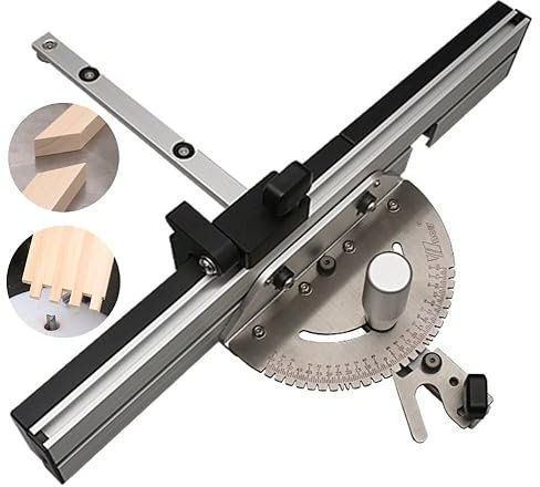 Mefape Precision Miter Gauge with Miter Gauge Fence + Repetitive Cut Flip Stop, Miter Gauge Assembly with 27 Angle Stops/ 60° Angled Ends, Router Table Saw Accessories