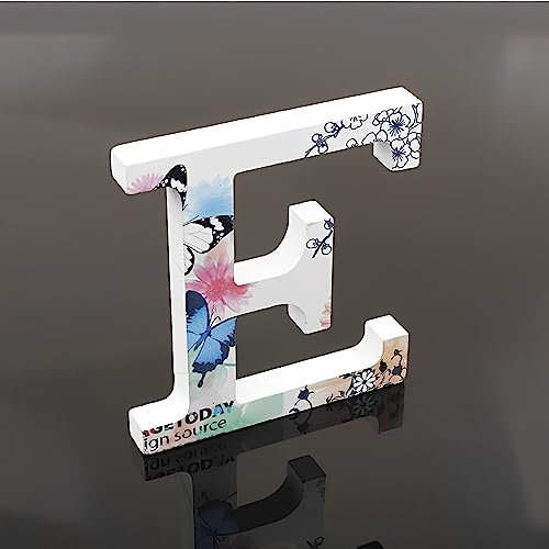 Freeas Flower Painting Decorative Wood Letters, 26 Marquee Alphabet Letters DIY Words Sign for Children Baby Name Girls Bedroom Wedding Birthday Party Home Décor (Letter E)
