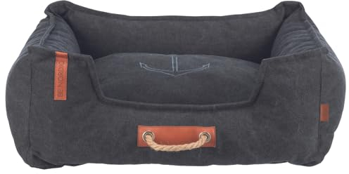 TRIXIE Hundebett BE Nordic Föhr 80x60 cm in schwarz – eckiger Hundekorb für kleine & große Hunde - gemütliches Hundekörbchen mit praktischem Tragegriff - weich & waschbar - 37451