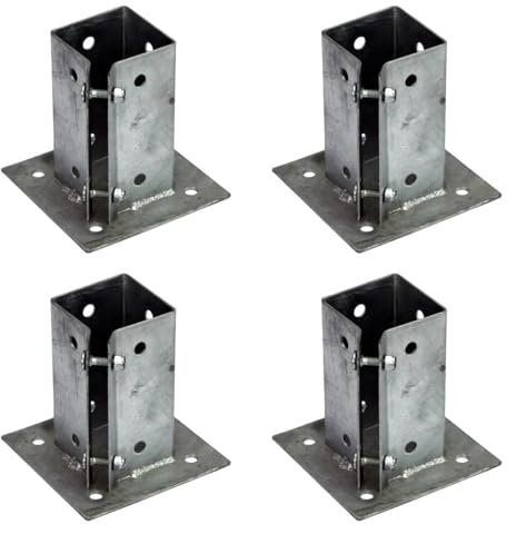 4 x Fence Post Holder 100mm posts Support Bolt Down Shoe Anchor Clamp Grip Galvanised for 100mm x 100mm posts (4) Eliza Tinsley Swiftpost, Pack of 4