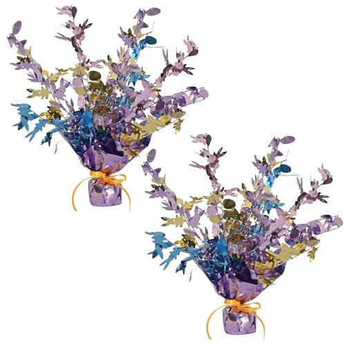 Beistle 40021 2 Stück Hasen-und Eier-Mittelstücke 38,1 cm große Frühlings-Oster-Party-Dekoration, Kunststoff Beton Aus Metall, Lavendel/Blau/Gold
