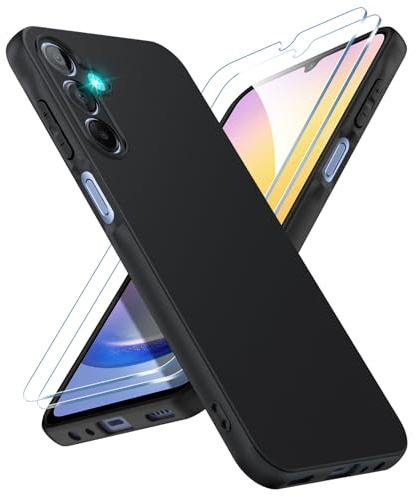 SineOrdo Funda Compatible con Samsung Galaxy A25 5G y 2PCS Cristal Vidrio Templado Protector Pantalla, Carcasa Samsung Galaxy A25 5G Case Ultrafina Funda Móvil Suave Silicona TPU - Negra