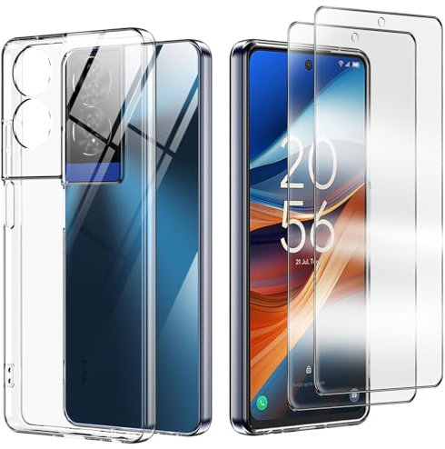 Coque pour TCL 50 SE/TCL 40 NxtPaper 4G avec 2 Protecteur D'écran en Verre Trempé, Housse de Protection Souple Silicone TPU Bumper Antichoc avec pour TCL 50 SE - Transparente