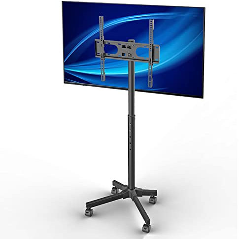 IBOWZ TV Standfuss Mobiler TV-Wagen auf Rädern, rollender TV-Wagen mit Boden, trägt bis zu 35 kg, höhenverstellbar, für 17-55-Zoll-Flachbild-/gebogene Fernseher