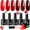 MEFA Gel Nail Polish Set - 6 Colors Dark Red Gel Polish Set with Shimmer Glitter for DIY Home Salon Manicure