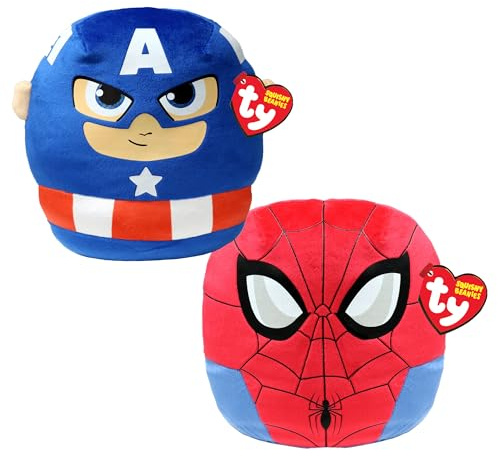 TY Spiderman & Captain America Marvel Avengers Squish a Boo 10 Zoll Multipack - Squishy Beanie Baby Weiche Plüschspielzeuge - Sammelbare Kuschelige Gefüllte Teddybären