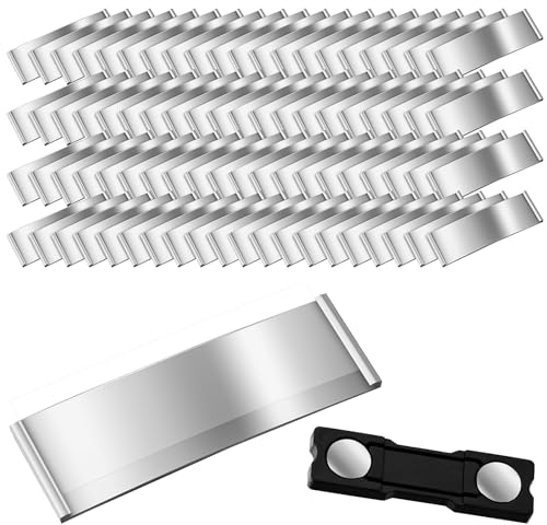 100 Stück Aluminium Namensschilder mit Starkem Doppelmagnet Professionell Magnet Namensschild mit Papierschlitz Eloxiert Gebogen Transparent Namensschild, Ca. 75 x 25 mm, Silber