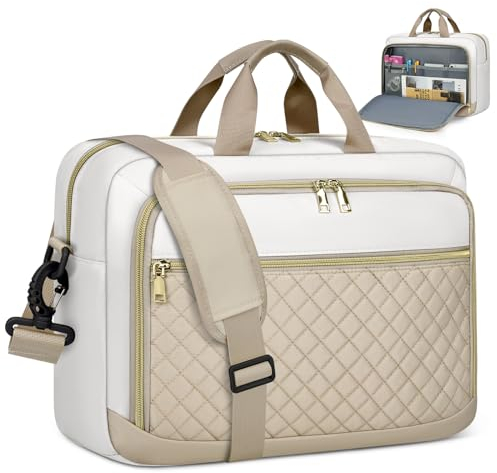NEWHEY Laptop Bag Briefcase for Women Large Laptop Case Computer Bag Work Bag Messenger Bag for Business/Office Travel/College (17.3 inch Khaki&Beige)