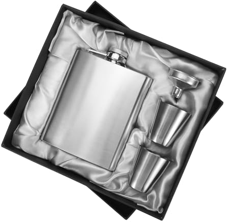 Juego de 4 petacas de acero inoxidable con embudo y 2 tazas, caja de regalo de metal de bolsillo, perfecta para bodas (4 unidades)