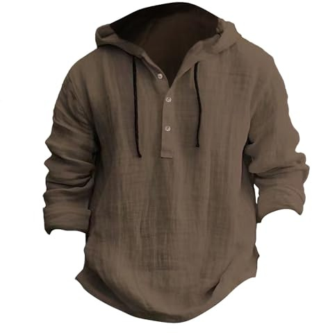BOTCAM Camisa de lino para hombre de manga larga con capucha fina transpirable de lino de manga larga con capucha para primavera y otoño, camisa informal ligera, transpirable, cómoda camisa de verano