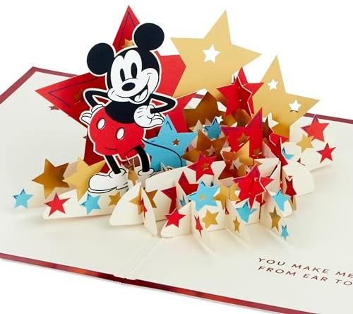 Hallmark Disney Mickey Mouse 3D & Pop Up Karte für jeden Anlass Feier Sterne Geburtstag Vatertag Tochter Sohn Nichte Neffe Rot Blau Gold