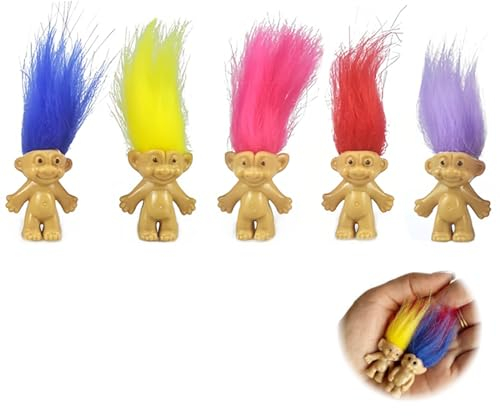QEQSHQO 5 Stück Mini-Troll-Puppen, PVC-Vintage-Trolle, Glückspuppe, Mini-Actionfiguren, Bezaubernde Sammlung niedlicher Kleiner Kerle, Schulprojekt, Kunsthandwerk, Partygeschenke (3 cm)