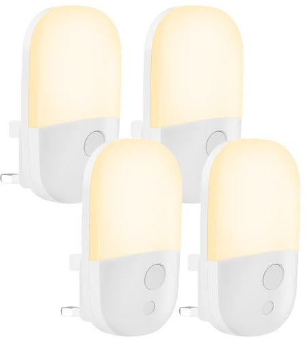 Plug-in Night Light with Dusk to Dawn Sensor, 3 Levels Brightness Adjustable LED Night Light, Warm White, Kids for Hallway, Bedrooms, Stairs