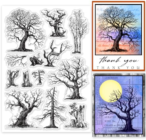 GLOBLELAND Trees Trunk Nature Clear Stamps for Card Making Tree Trunk Clear Silicone Stamp 21x14.8cm Dead Trees Silicone Transparent Seal Stamps for DIY Scrapbooking Journal Album Decor