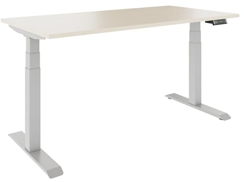 Weber Büro 2-Motoren-Schreibtisch TELDRA, 160-180 cm, elektrisch höhenverstellbar, Ahorn | Memory-Funktion, Höhenanzeige, Kollisionsschutz, Farbe Gestell:Silber, Größe:(BxT) 1600 x 800 mm