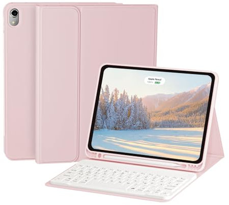 ZOYU Hülle mit Tastatur für iPad Air 11 Zoll M3/M2 (2025/2024), iPad Air 5/4. Generation (2022/2020) 10,9 Zoll, Abnehmbare kabellose Tastaturabdeckung mit Stifthalter, Auto Sleep/Wake, Rosa