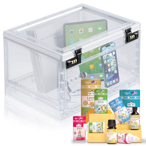 Grande Boite a Code, Boîte de Rangement Verrouillable, Boîte Verrouillable pour Médicament, Rangement pour Bonbons, Jouets, pour Les Aliments,Les Médicaments,La Technologie et La Sécurité Domestique