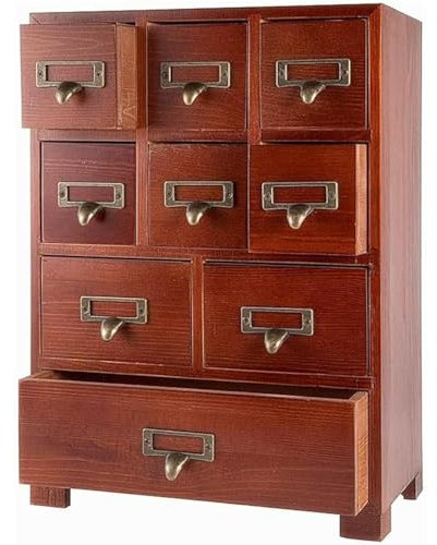 DELLMAO Kleiner chinesischer Medizin-Schrank im Vintage-Stil, Massivholz, Apothekerschrank mit Schubladen und Kartenkatalog, Kräuter-Schmuckschatulle