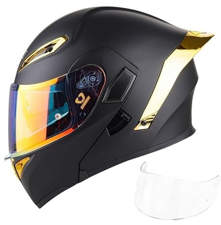 KCHYCV Integralhelm - Motorradhelm Integralhelm, Motorradhelm Offenes Gesicht, Integralhelm(Gold with Clear Lens,S)