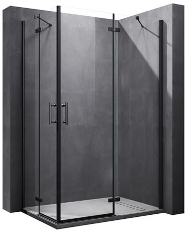 SUNXURY Cabine de douche - Entrée d'angle - 90 x 120 cm - Porte battante en verre de 6 mm - Paroi de douche avec partie fixe - Hauteur 195 cm (cadre noir mat)