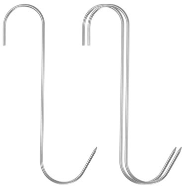sourcing map 2pcs 7 Meat Hooks 304 Stainless Steel Butcher Hook S-Shaped Meat Processing Hooks for Hanging Smoking Grilling Beef Rib BBQ (MAX Load 11 Pound)
