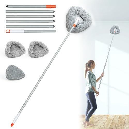 Wall Cleaner Mop with 83.5” Long Handle,Baseboard Cleaner Mop 360°Rotatable Adjustable,Ceiling Duster Tool with 3 Replacement Pads for Walls, Window, Floor