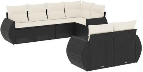 7-teilige Essgruppe Essgruppe Polyrattan schwarz wenjingqi-3253943