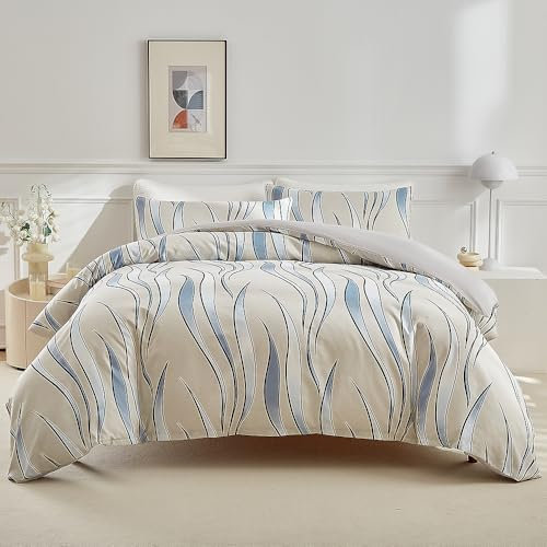 RongRongIN Bettwäsche Set 240 x 220 cm Geometirsch Muster Abstrakt Strich Kurve, Bettbezug 240x220cm und 2 Kissenbezüge 80x80cm, Weich Bequem Wendebettwäsche Bettwaren